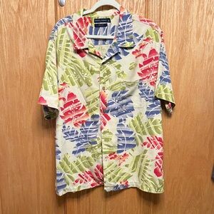 Grant Thomas Pure Silk Men’s Leaf Print Shirt - Red, Green, Blue